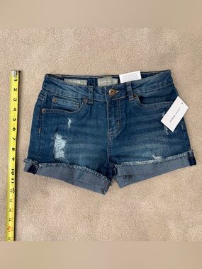 NWT Lucky Brand Riley Blue Distressed Roll-Cuff Denim Shorts